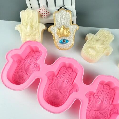 4 Cavities Silicone Candle Mold Lotus in the Palm Patent Mold Hand of Fatima DIY Handmade Mascot Candle Resin Mold