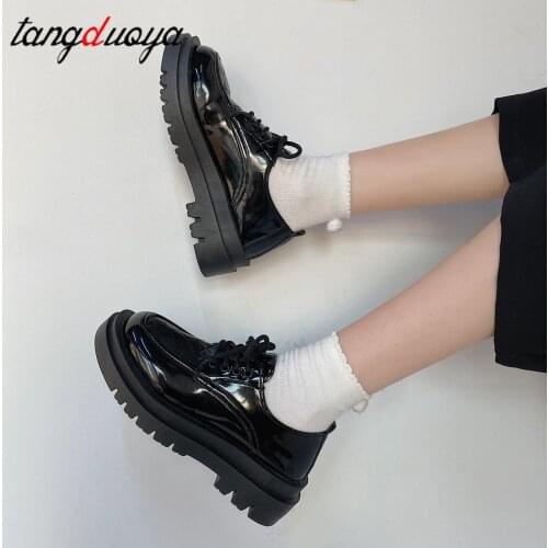 New Autumn Women Shoes Solid Black Leather Oxford Shoes Woman Lace Up High Heels Thick Bottom Platform Loafers Casual Shoes