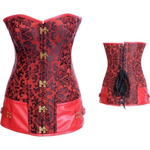 Unique Hip Length Floral Embroidered Leather Corset In Women Bustier 3S3159 Full Steel Bone Corset