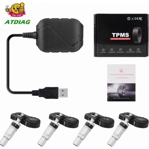 USB Android TPMS Car Tire Pressure Monitor with 4 External Sensors 116 psi Monitoring Alarm System 5V Wireless Transmission TPMS