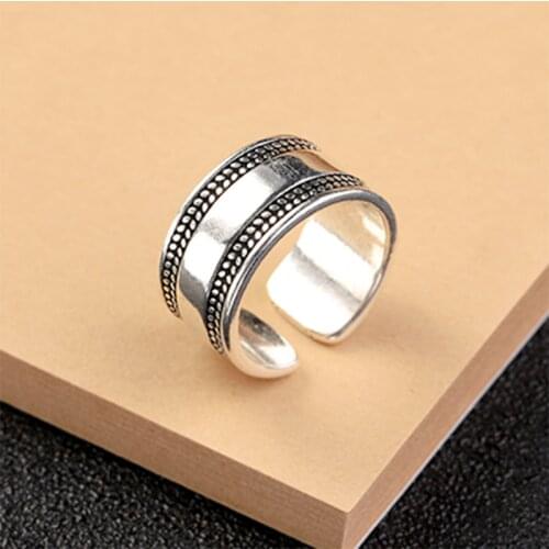 Vintage Silver Color Big Smooth Rings for Women Wedding Adjustable Antique Statement Rings Anillos