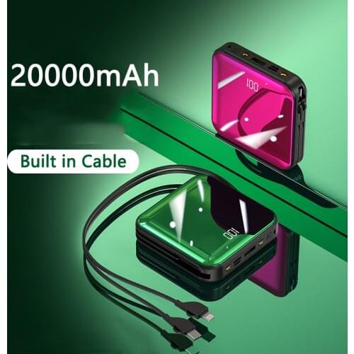 20000mAh 10000mAh Power Bank Built in Cable Fast Charge for Huawei P40 Powerbank for iPhone 12 11 Samsung Poverbank with Light
