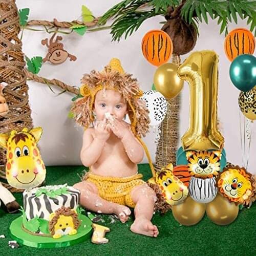 18pcs Jungle Animal Balloons Set Chrome Metallic Balloon 30inch Gold Number Globos Kids Birthday Party Baby Shower Decor