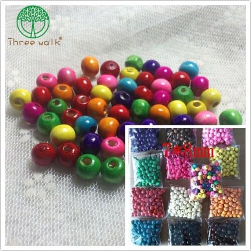 13 bags 7*8mm Kids Cheap Candy Colored Round Wooden Beads For DIY V9300