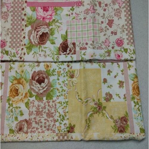 160cm Width Romantic Pink & Yellow Check Blooming Flowers Printed 100% Cotton Fabric For DIY Sewing Floral Fabric For Clothing