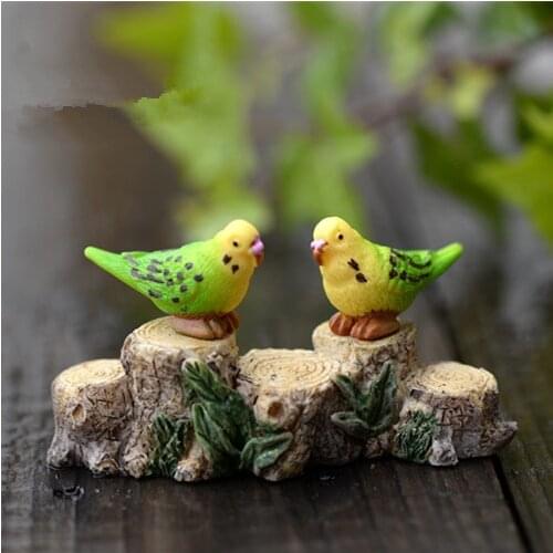2Pcs Brids parrots 3cm kawaii fairy garden miniatures mini gnomes moss terrariums resin crafts figurines for garden decoration
