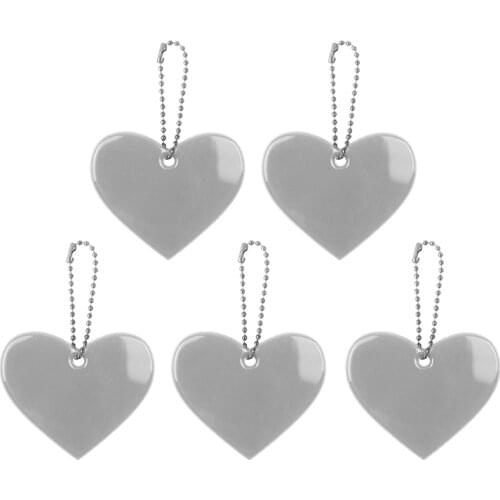 B2RC 5Pcs Cute Heart Shape Reflective Keychain Bag Pendant Accessories Doft PVC Reflector Keyrings For Visible Safety