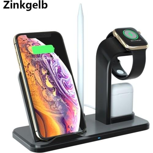 Wireless Charger for iPhone XS Max XR 8 Plus 3 in 1 Desktop 10W Qi Fast Charging Station for AirPods 1 2 Apple Watch 4 3 2 1