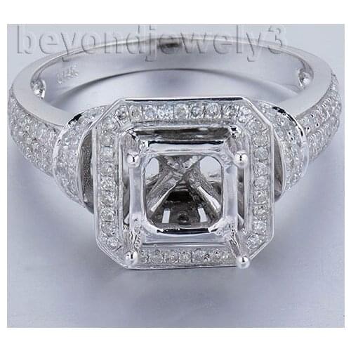 Princess Cut 6.5mm Semi mount With Dia In Solid 14kt White Gold Engagement Ring RL0102