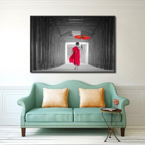 1 Piece Red Umbrella Monk Zen Posters and Prints Buddha Religion Wall Art Picture Canvas Painting Nordic Decoration Home