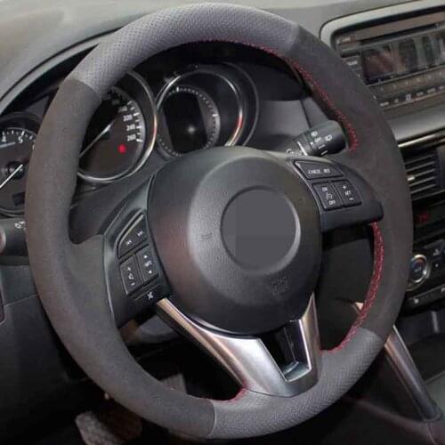 Car Steering Wheel Cover Soft Hand-Stitched Black Suede Genuine Leather For Mazda CX-5 2013-2015 Atenza 2014-2015