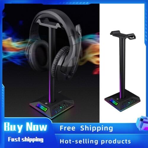 Headphones Stand Holder Universal RGB Gaming Headset Desk Bracket Stand Over-Ear Earphone Display Shelf with 3.5mm 2 USB Ports