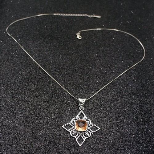 Hermosa Fantasy Fashion HoneyTopaz Silver Color For Women Charms Pendant Chain Necklace 20 Inch