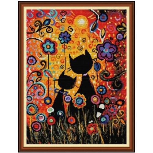 Joy Sunday Cross Stitch Kits Gouache Cat Patterns 14CT 11CT Counted Printed Canvas DMC DIY Embroidery Kits Handmade Needlework