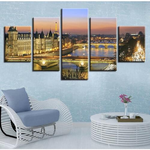 Riverside Bridge Old Town 5 Pcs Canvas Picture Print Wall Art Canvas Painting Wall Decor for Living Room No Framed