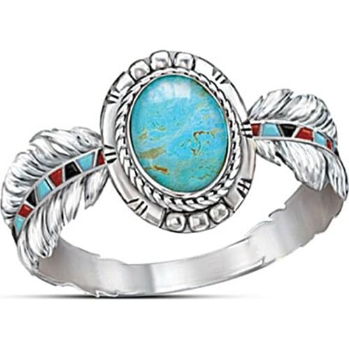 Bohemian Turkish Indian Rings Jewelry Statement Rings Luxury Ethnic Natural Blue Stone Rings For Women Gifts Z3M151