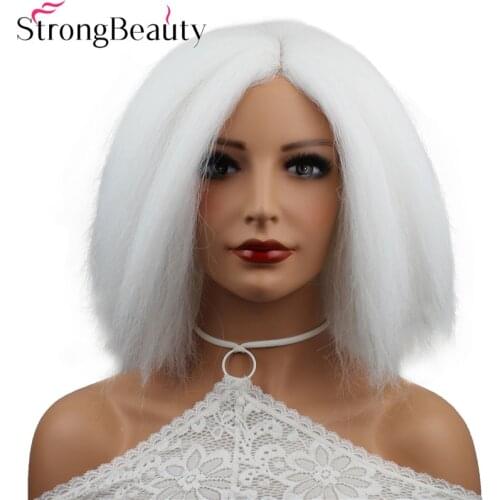 Strong Beauty Short Kinky Straight Wigs Synthetic Wig Women White Hair