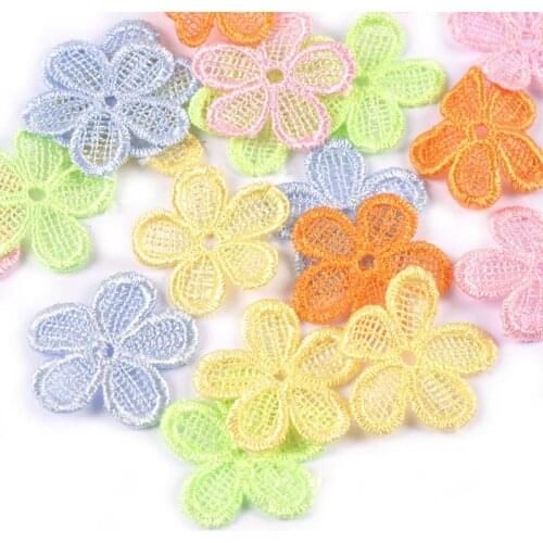 20Pcs Multicolor Lace Flower Mesh Trim Appliques For Clothes Sewing Accessories Sticker Patches Headwear Supplies Diy Decor 39mm
