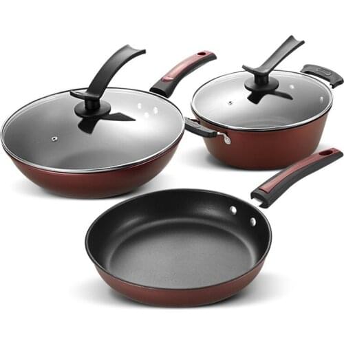 Cookware Kitchenware Set Combination Three-piece Wok High Temperature Smoke-Free Non-stick Cookware Set Pot Household Gift