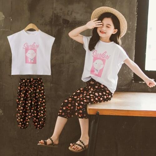 2021 Girls Summer Casual Clothes Set Children Short Sleeve Cartoon T-shirt + Short Pants Sport Suits Girl Clothing Sets for Kids