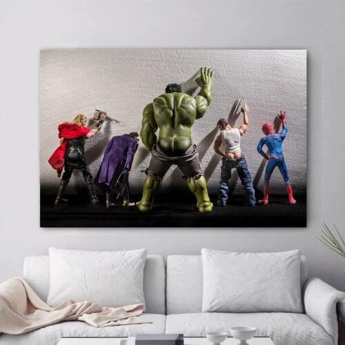 Marvel Avengers Superhero Funny Pee Canvas Painting Cartoon Posters Prints Wall Picture for Kids Room Wall Art Decoration Cuadro