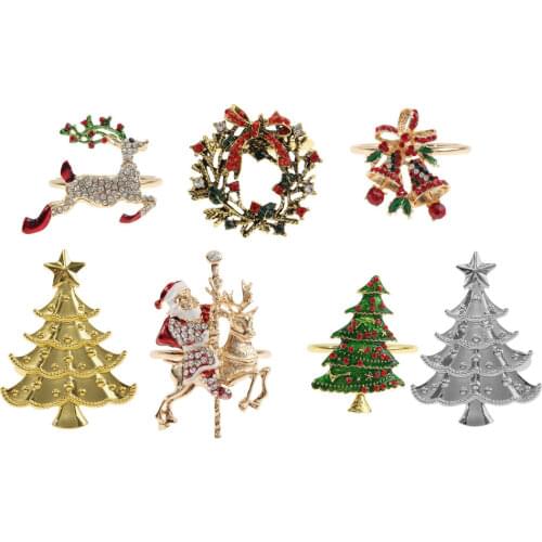 Metal Christmas Tree Napkin Rings Bow Flower Wreath Mouth Ring Wedding Banquet Hotel Table Supplies Circle Decoration Gifts