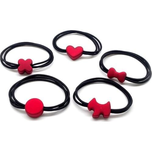 Cute Red Texture Elastic Rubber Hair Bands Girls Frosted Beads Hair Ropes Ponytail Holders Headband Headdress Hair Accessories