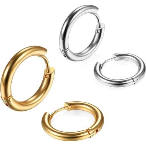 Fashion 8mm-20mm Stainless Steel Circle Round Earrings Gold/Blue/Rose Gold/Silver Color Hoop Earrings For Women Men Punk Jewelry