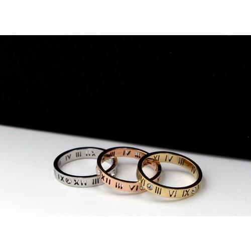 Fashion Jewelry Elegant Temperament Of Hollow Out Lucky Roman Numerals Rose Gold Plating Titanium Steel Ring