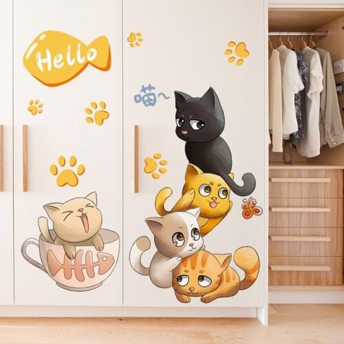 Cartoon Cats Wall Stickers Kids Bedroom Boy Girl Room Decor Nursery Living Room Decoration Cute Animal Decals for Furniture
