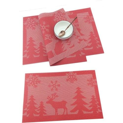 Set of 4/6/8 pcs Christmas Tree elk Kitchen Dinning Red Table Placemat for Table Mat Manteles Doilies Cup Mats Coaster Pad