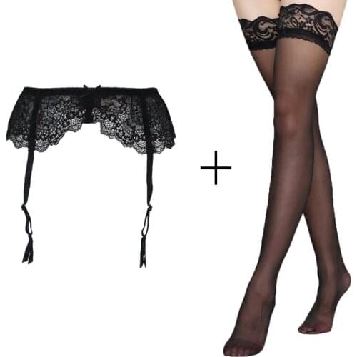 Women Lace Garters Floral Sexy Garter Belt with Black stocking set for female/lady, Clothing accessories S713-ST002, S713-ST110