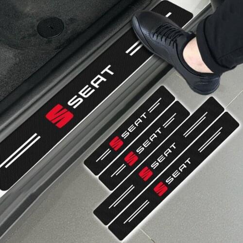 4pcs Car Carbon Fiber Auto Door Sill Protector Stickers for SEAT Leon Ibiza Alhambra Niva Kalina Priora Granta Largus Car gadget