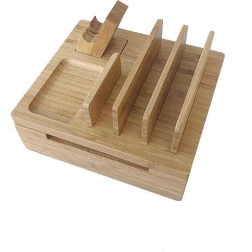 Universal Desktop Bracket Bamboo Wooden Charging Dock Station Mobile Phone Stand Charger Holder Storage Table