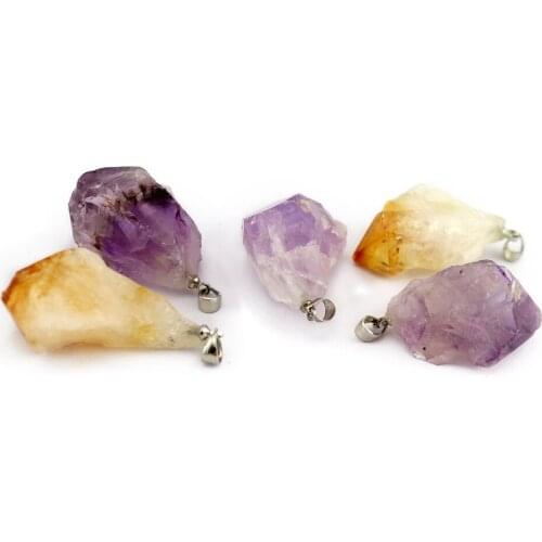 Natural Crystal Teeth Prototype Stone Pendant Necklace Jewelry Irregular Amethyst Citrine Crystal Fashion Charm Hang Accessory