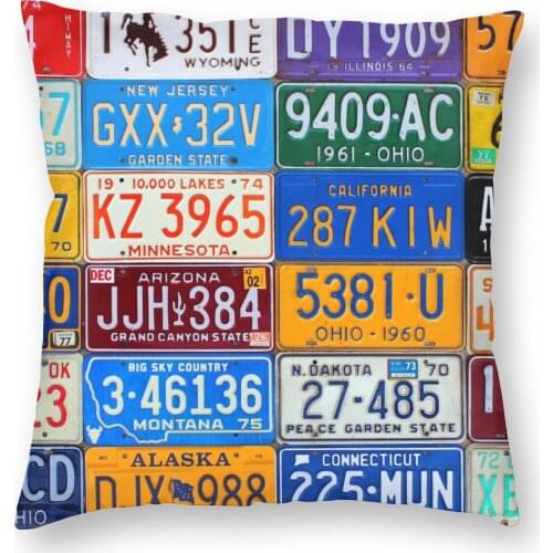 License Plates Of The USA Car Pillowcase Soft Polyester Cushion Cover Decorations Throw Pillow Case Cover Home Zippered 40X40cm