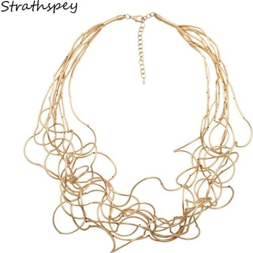 STRATHSPEY New Long Irregular Copper Tube Necklace For Women gold color necklace wedding statement necklaces 2019 jewelry