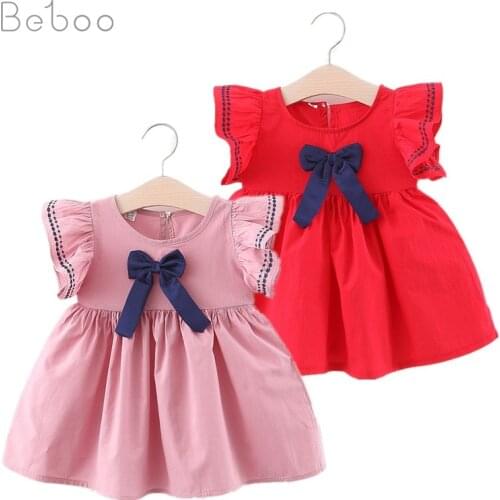 Girls Dresses 2021 Summer New Solid Color Bow Fashion Korean Pure Cotton Sleeveless Dress Childrens Clothing For 2-4years Girl