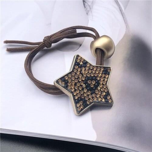 Korean Fashion New Hair Ring Temperament Wild Net Red Crystal Leopard Five-star Head Rope Knotted Hair Accessories Wholesale