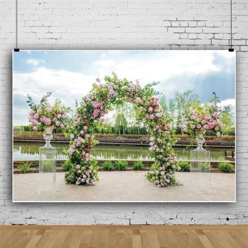 Romantic Wedding Flower Gate By The Sea Background Portrait Photography Celebration Party Decors Backdrops Photocall Studio