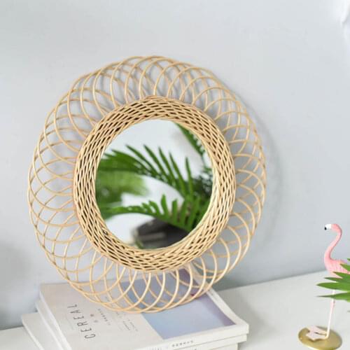 Rattan Mirror Innovative Art Decoration Round Makeup Mirror Dressing Bathroom Wall Hanging Mirrors Craft Decorative Mirror