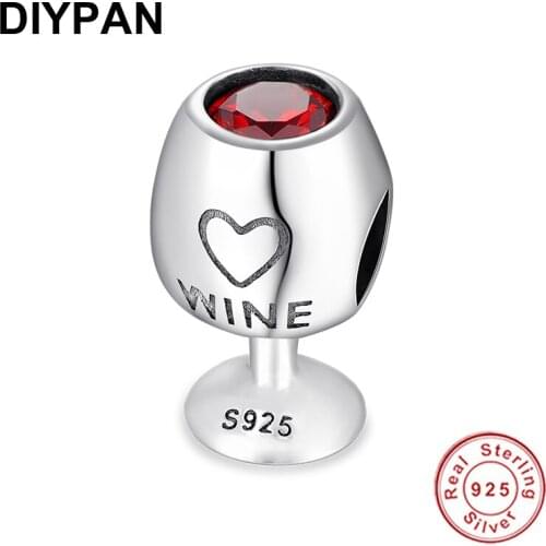 Fit Original Pandora Charms Bracelet 925 Sterling Silver Wine Glass Charm Beads Women DIY Jewelry Berloque