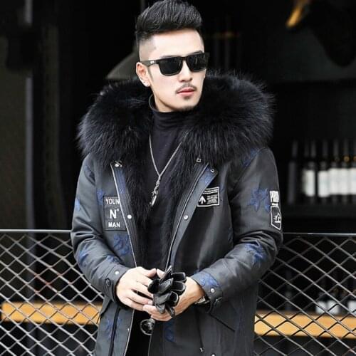 Real Fur Coat Winter Jacket Men Natural Raccoon Fur Liner Parka Men Warm Parkas Korean Fashion Mens Coats L17-1209 YY347