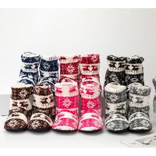 Winter Floor Shoes Woman Hoouse Slippers Christmas Warm Insole Socks Fur Elk Indoor Anti-Skid Plush Shoes Contton Slipper S W7I9