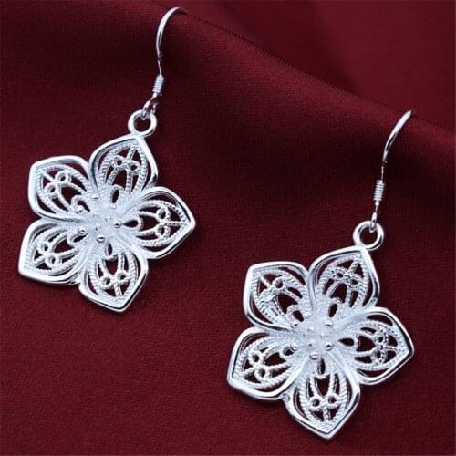 High Quality Silver Color Beautiful Flower Earrings Hot Selling Fashion Jewelry Drop Shipping Christmas Gifts