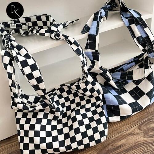 Ladies Canvas Crossbody Bags Women Retro Plaid Shoulder Strap Adjustable Shoulder Bag Casual Travel Totes for Girls FemaleBags