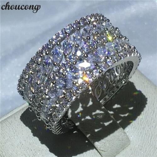 Choucong 2018 Fashion Flower Style Engagement Wedding Band ring Full 5A zircon Cz White gold filled Rings For Women men Jewelry