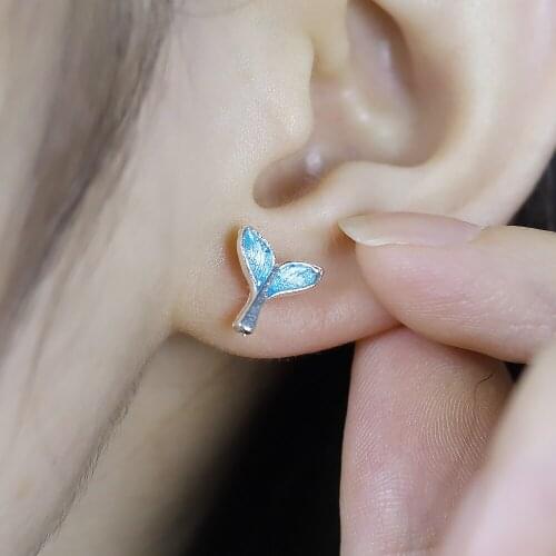 Korean Female Earrings Japanese Style Simple Dreamy Blue Mermaid Tail Cute Mini Student Girlfriends Jewelry Pair