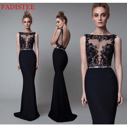 New Style Black Evening Dresses Vestido De Festa Robe De Soiree платье вечернее платье Lace Appliques Sexy Mermaid Prom Dress