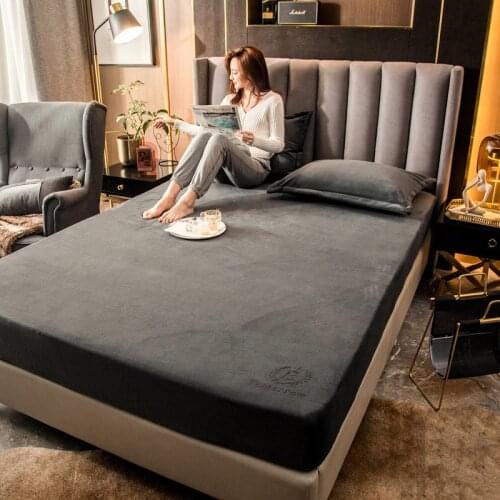 Winter Home Textiles Simple Bed Sheet Milk Velvet Thick Non-slip Warm Solid Color Bed Sheet Single Piece mattress cover